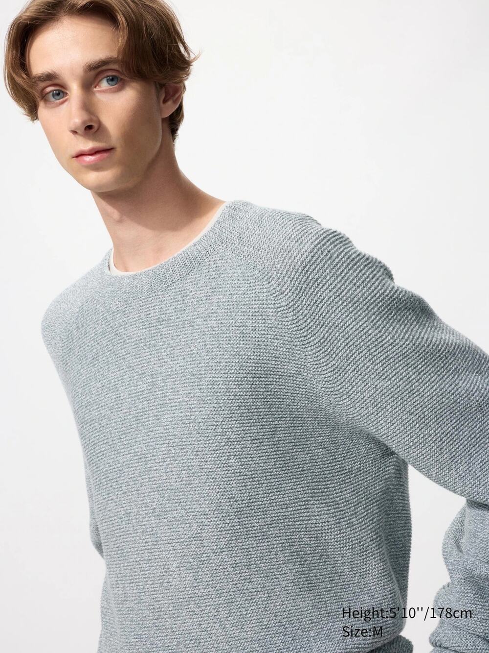 Uniqlo 3D Knit Crew Neck Sweater Gray Marl Large Crewneck Preppy Top Pullover